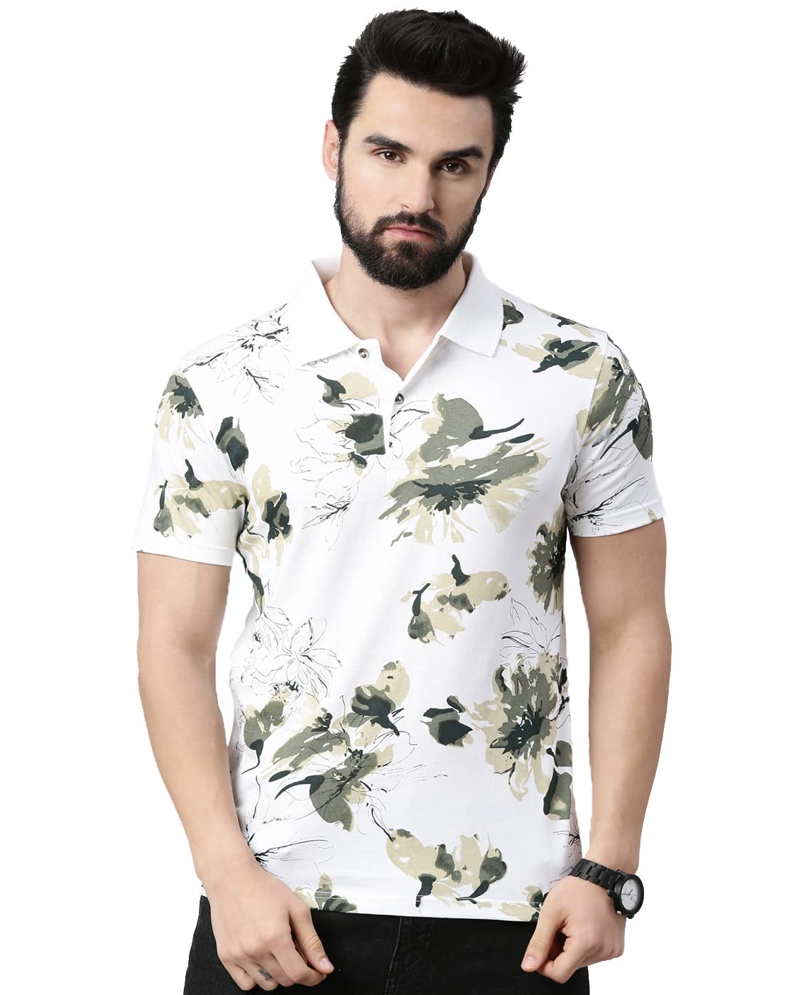 Mens Pure Cotton Printed Half Sleeve Polo T-Shirt-image-22