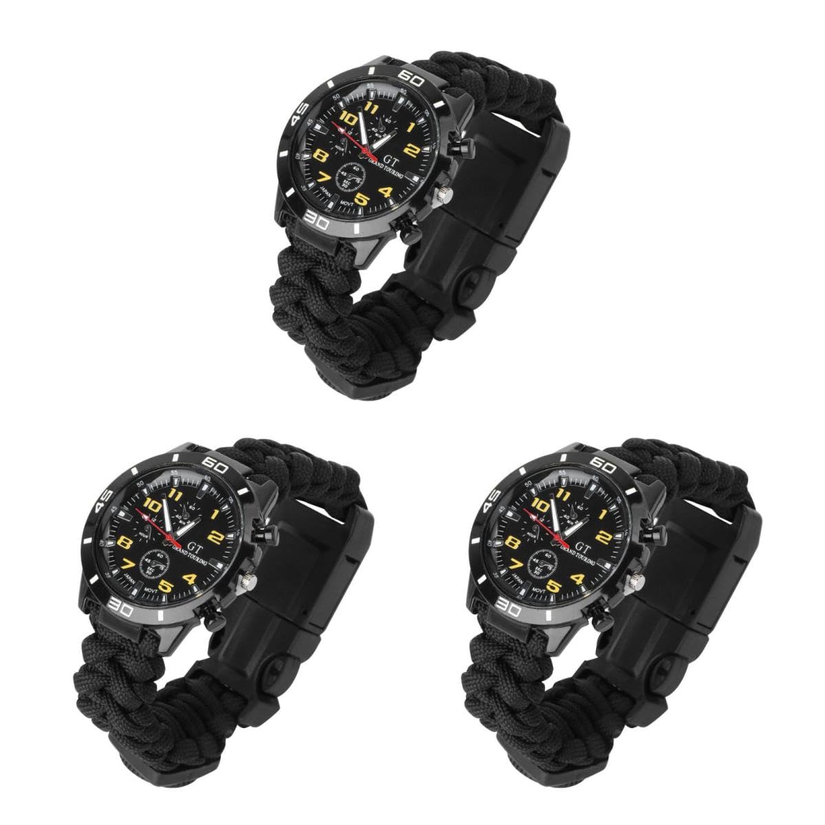 PACKOVE 3 Pezzi 3 1 Orologio Con Cinturino in Cordino Orologio Da Alpinismo 3 in 1 Con Bussola Da Esterno Orologi Da Corsa Della Bussola Cinghia Multifunzione