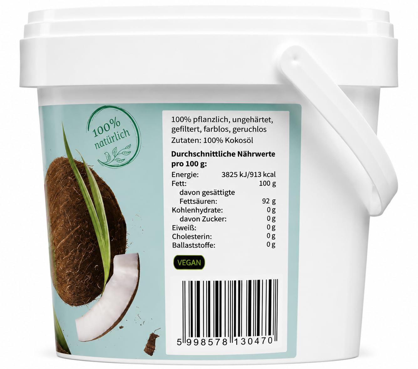 Kokosöl ungehärtet 3 x 1000 ml – 100% pflanzlich, geruchsneutral, glutenfrei, vegan – Ideal zum Backen, Kochen & Hautpflege