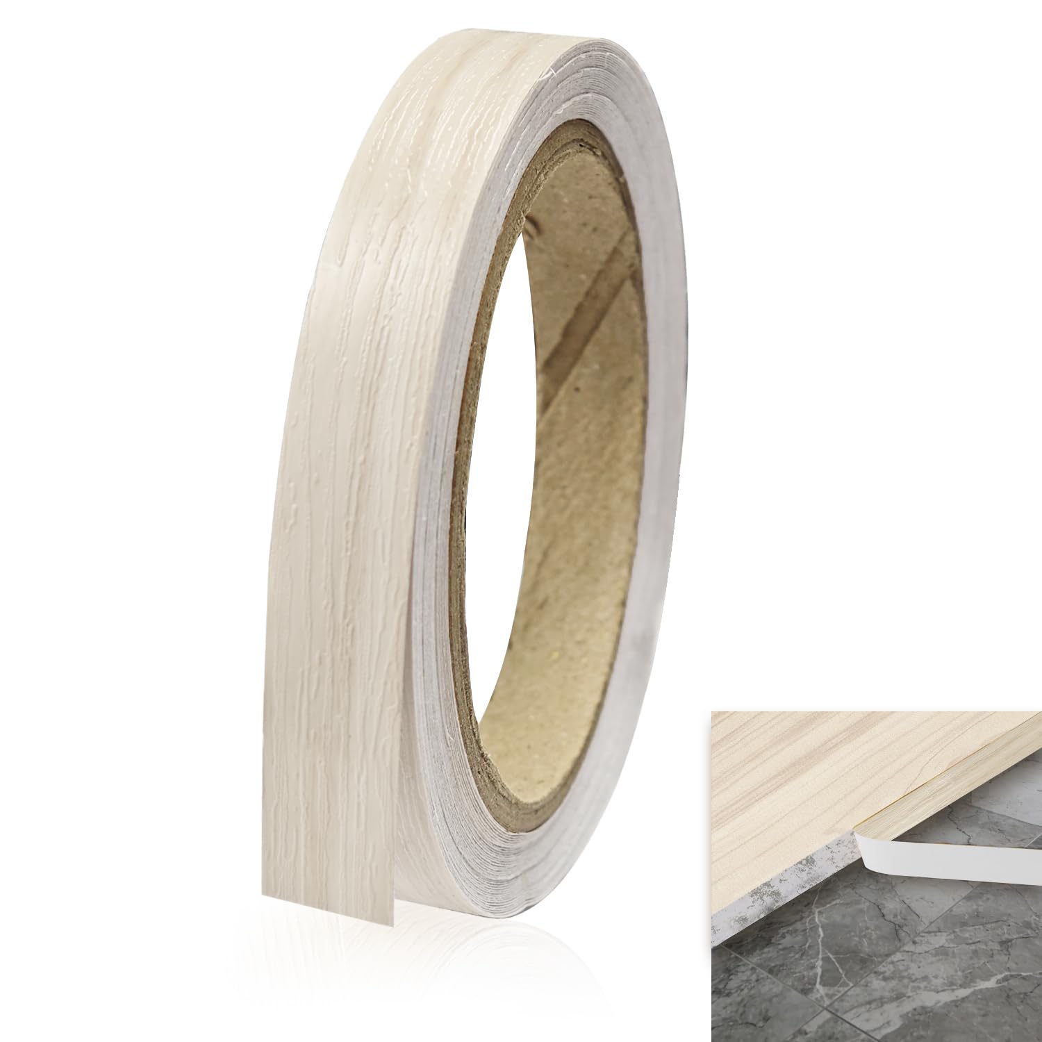 Self-Adhesive Wood Effect Tape 10m x 2cm (0.79in) PVC Worktop Edging Strip for Wood Trim, Kitchen Worktop Edging & Furniture Edge Repair, Smooth Surface Stick-On Strip (Off White)