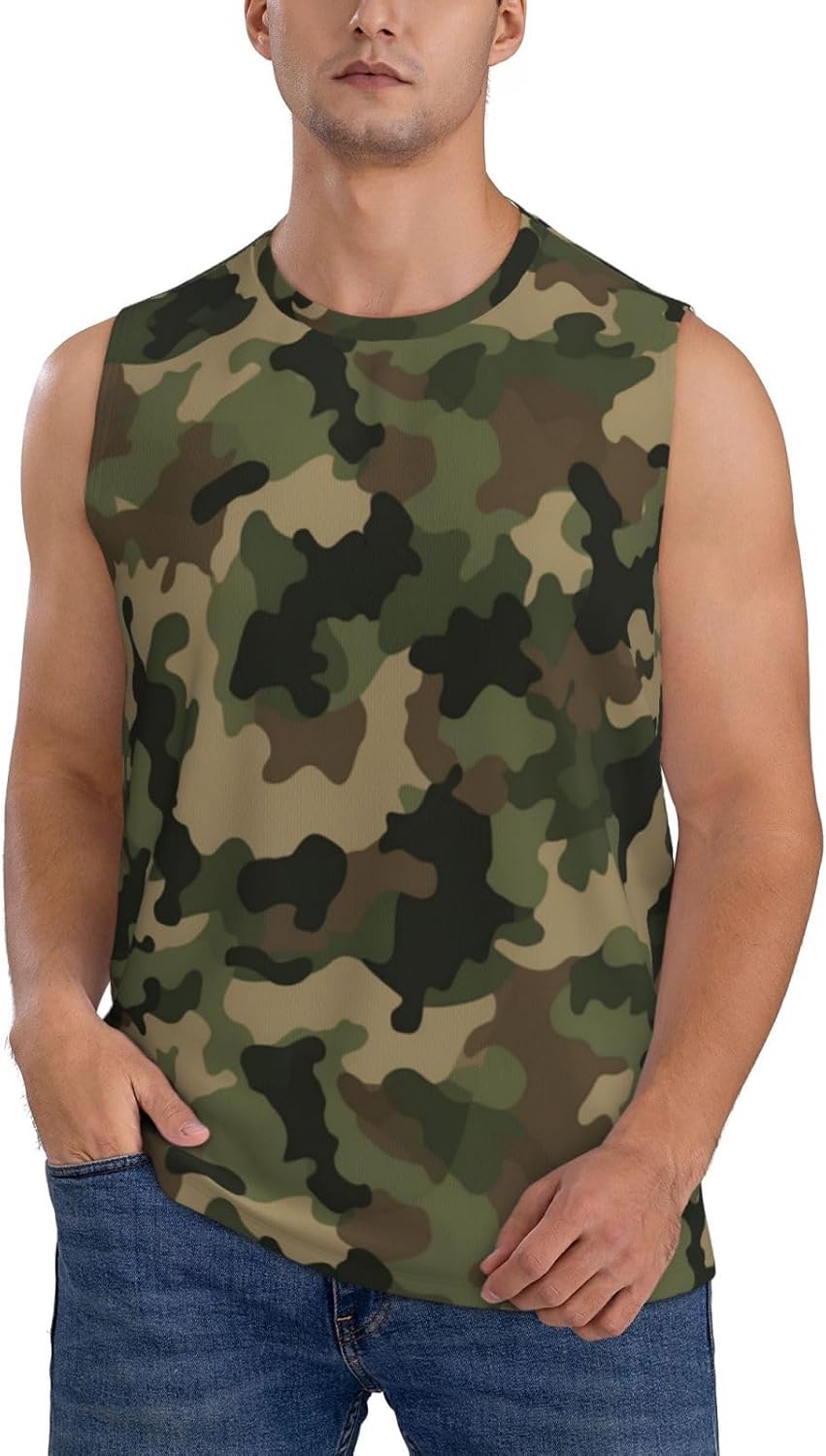 Green Classic Camouflage Men's Tank Tops Camo Print