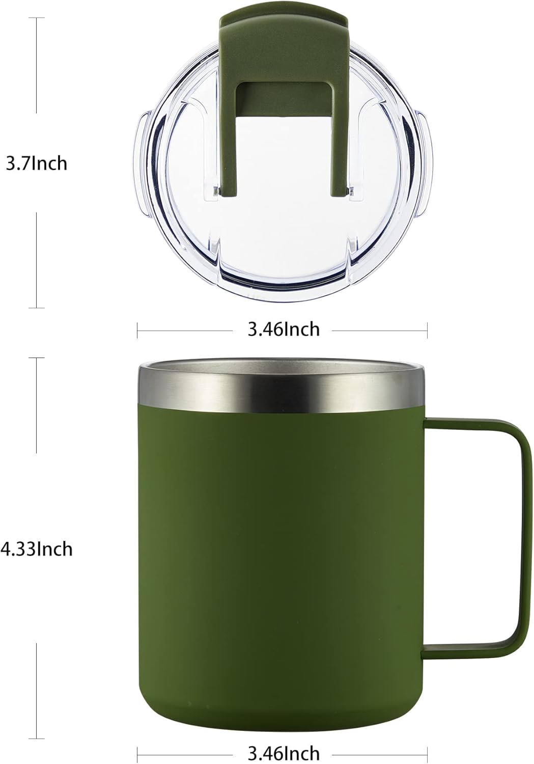 ALOUFEA 12oz Insulated Coffee Mug Cup with Handle, Stainless Steel Travel Coffee Mug with Flip Lid, Double Wall Vacuum Coffee Tumbler, ArmyGreen - Image 5