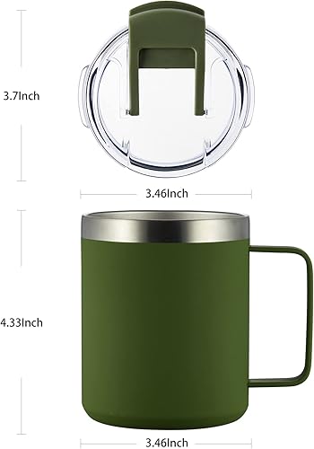 Miniatura 5 de ALOUFEA Taza de café aislada de 12 onzas con asa, taza de café de viaje de acero inoxidable con tapa abatible, vaso de café al vacío de doble pared,
