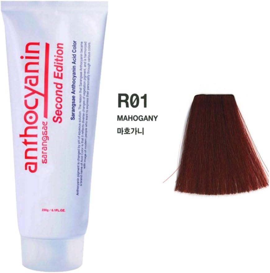 Anthocyanin Hair Manicure Color Second Edition 230g/ 8.1 OZ (R01 MAHOGANY) - Semi Permanent Hair Dye Green - Tempting Hair Color - UV Protection - Plant Protein