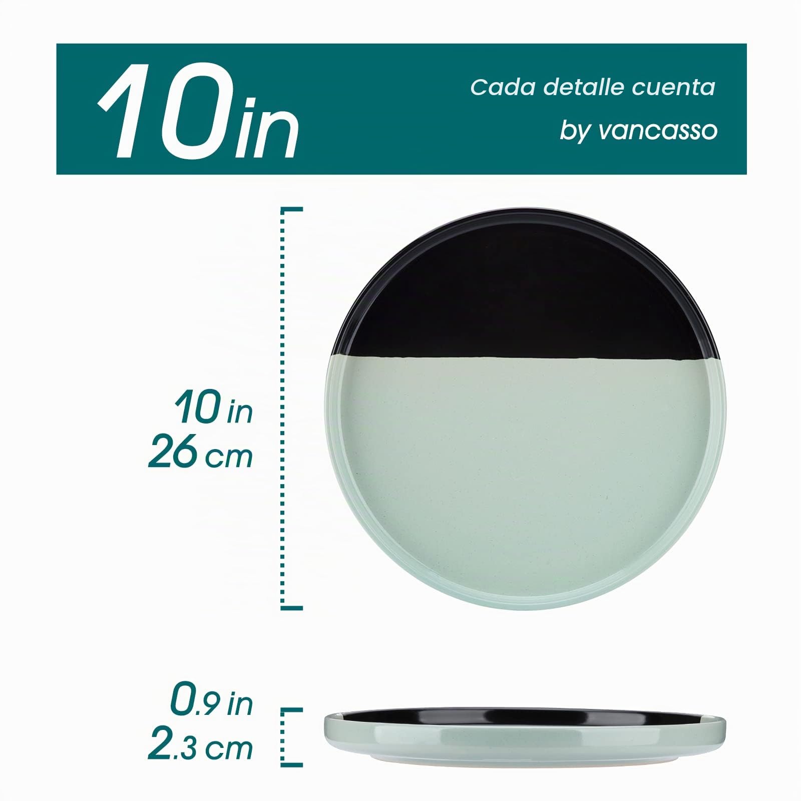 vancasso Aria - Juego de 6 platos llanos de cerámica resistentes a los arañazos, de 10 pulgadas, aptos para lavavajillas y microondas, platos de postre, platos de pasta, platos de ensalada, para plato