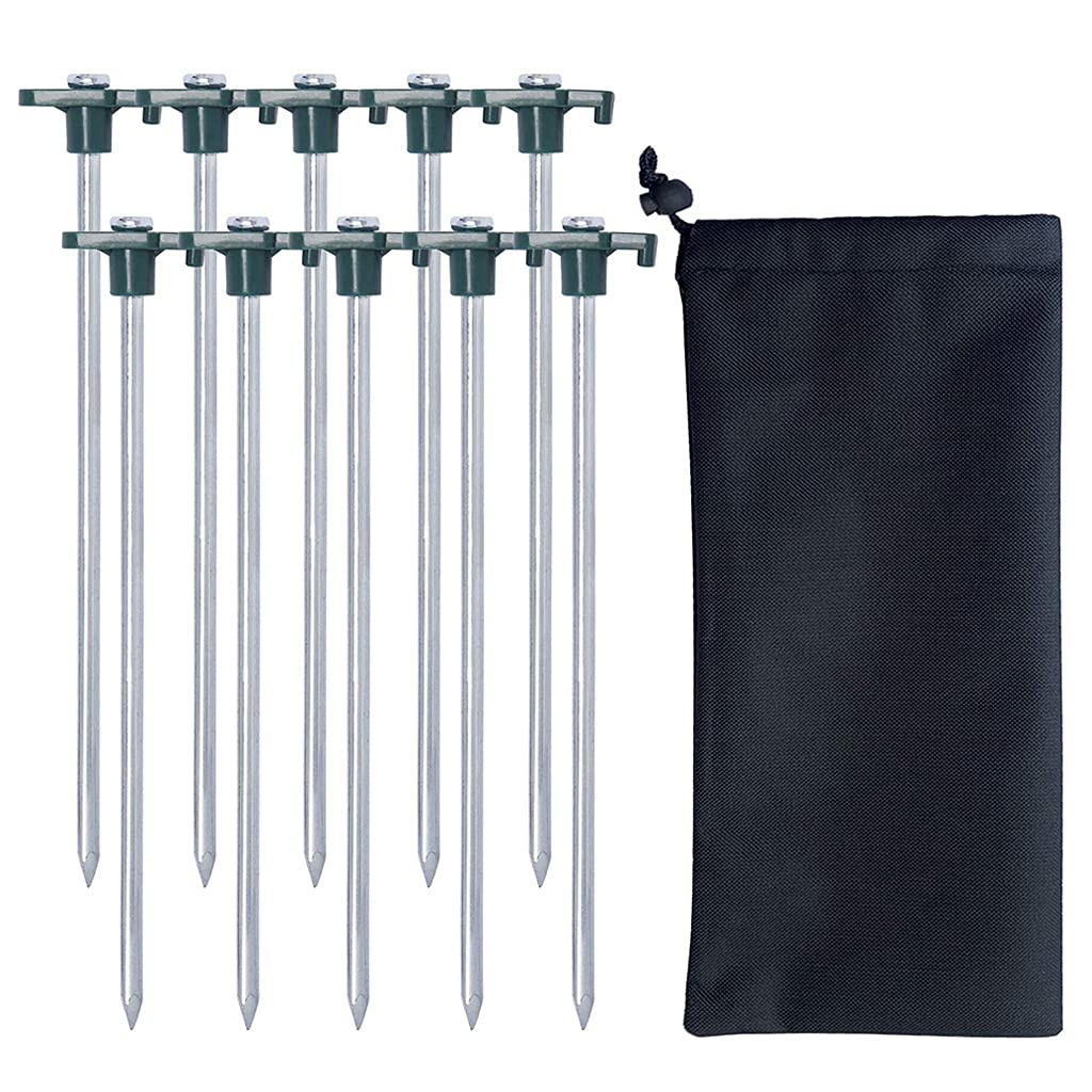 10 pièces piquets de Tente en Acier, Clous de piquets de Tente incassables et inflexibles pour Le Camping et l'extérieur, pour Sol Normal et Dur Orange (Vert)