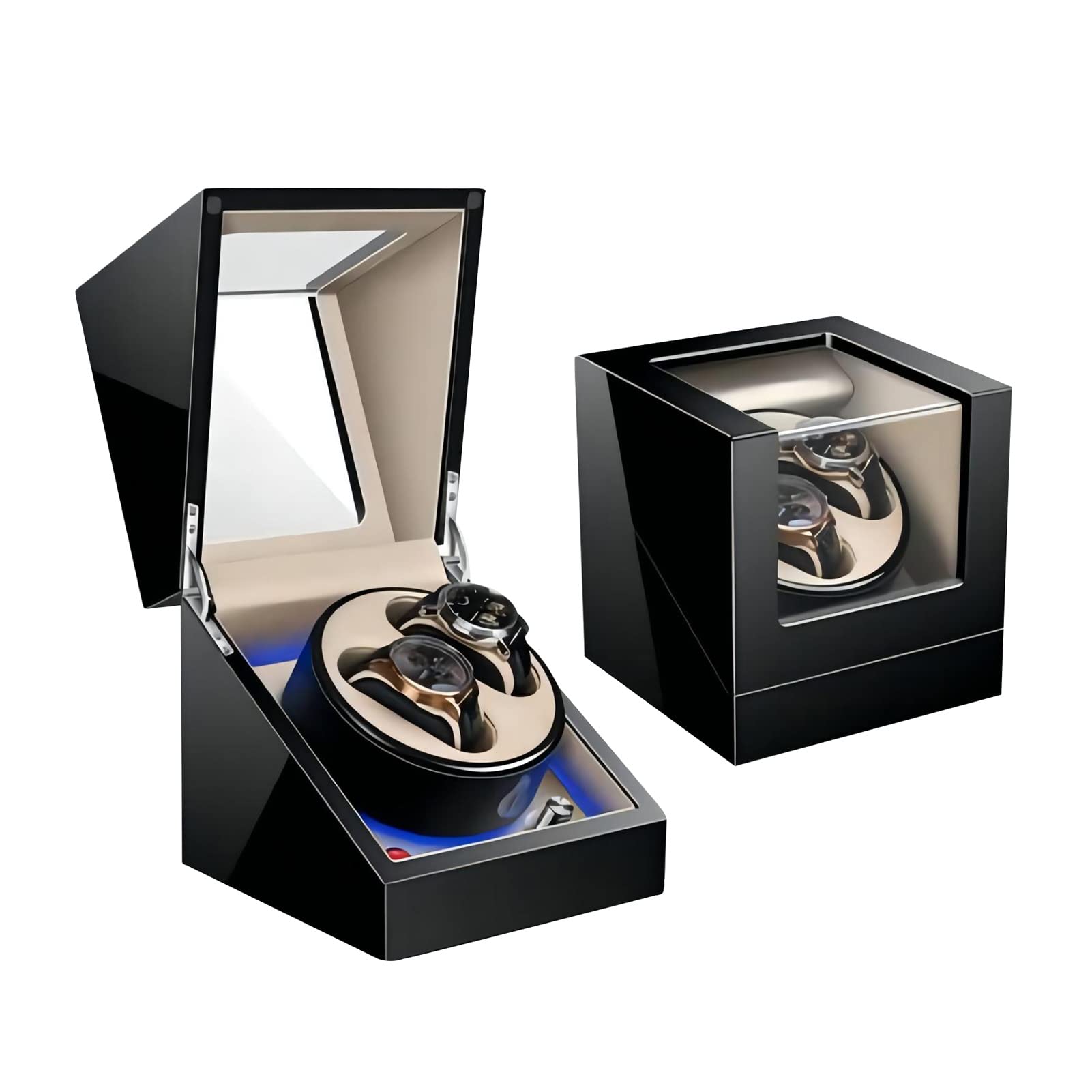 Automatic Watch Winder Box Double Watch Winder With Ultra Quiet Motor Built-in LED Light Watch Storage Case Battery Powered or AC Adapter Black (Color : White)