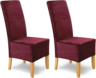 SCHEFFLER-Home Puma Velvet Fundas de sillas, Estirable Cubiertas, Terciopelo extraíble Funda con Banda elástica, Bordeaux, Juego de 2