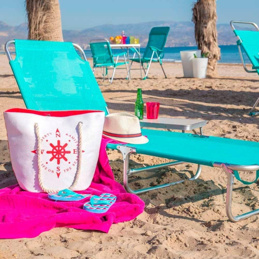 LOLAhome Pack 2 Tumbonas Jardín Exterior, Ligera Plegable y Reclinable | De 190x58x25 cm. Reclina 3 posiciones, Para Playa Camping Piscina Terraza o Jardín Aguamarina