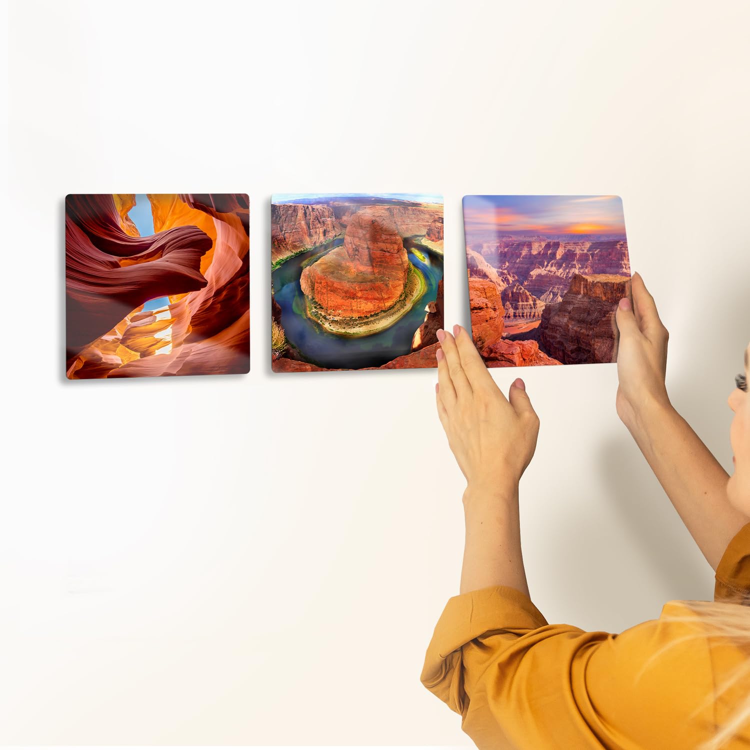 ArtPix 3DGlass Photo Frame - Grand Canyon - Peel & Stick, No Damage to Wall - Picture Wall Art Tiles, Photo Print Gift (Set of 3)