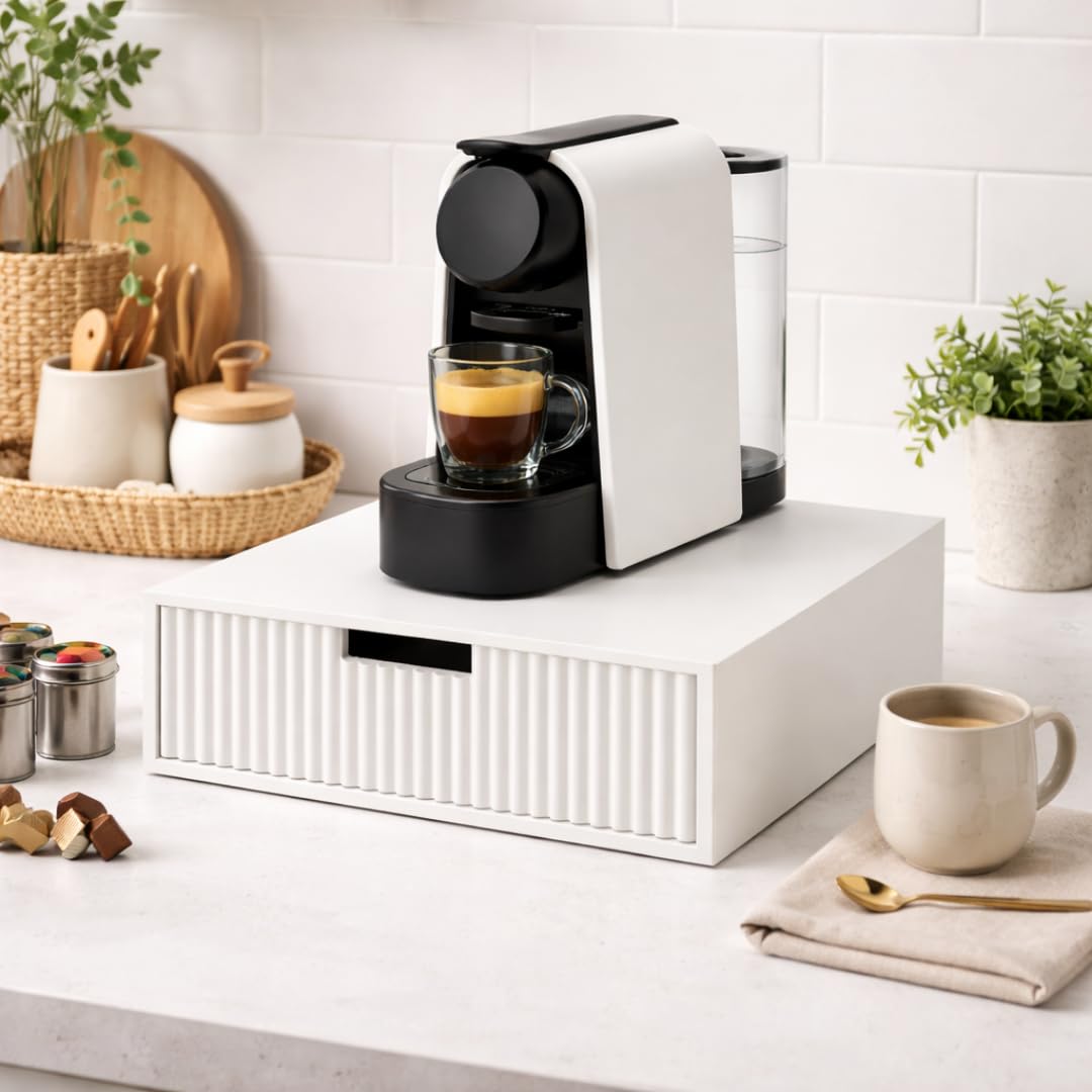 Porta Cialde Bianco con Cassetto e Ripiano Resistente - Organizer in Legno Classico Minimal per Cialde, Capsule e Tisane – Porta Capsule di Design per Caffè – Ideale per Cucina, Ufficio, B&B (bianco) - 2