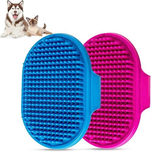 Aoche - Cepillo de baño para perros, peine de baño para mascotas, 2 piezas con mango de anillo ajustable para perros y gatos de pelo corto