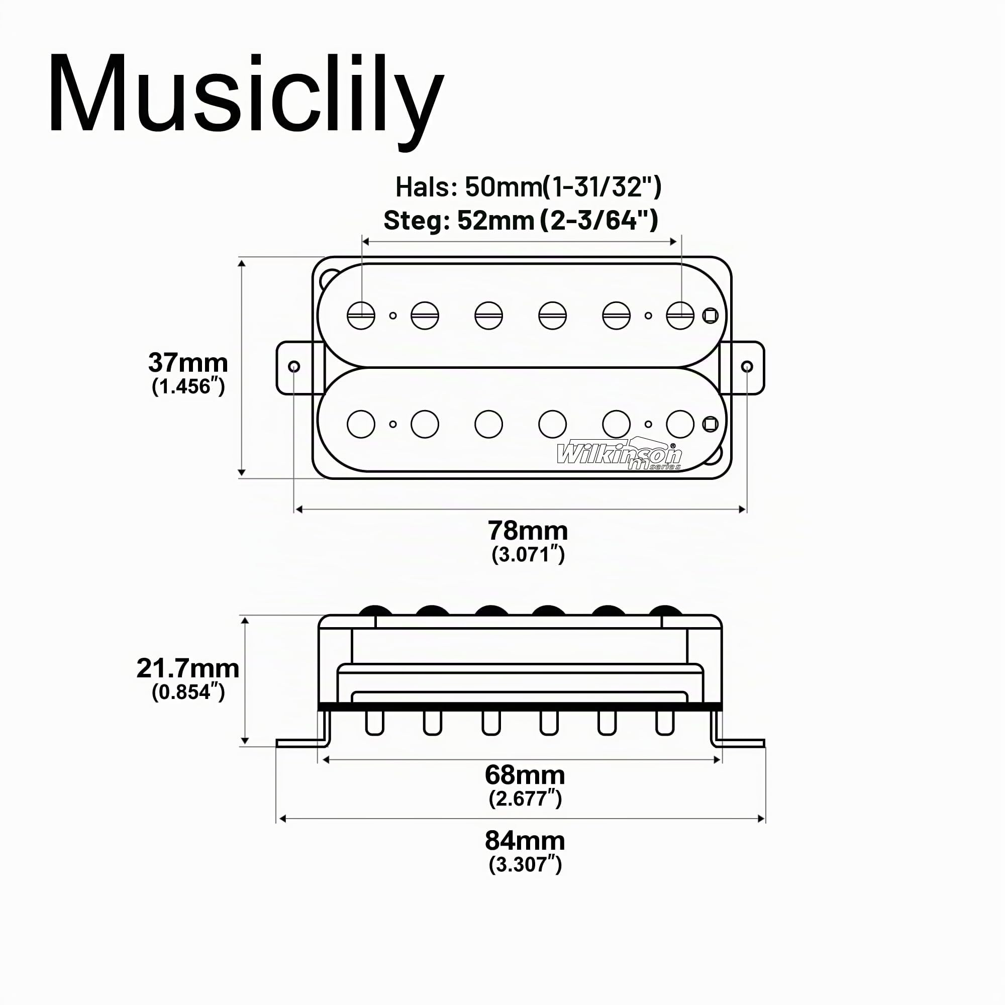 Wilkinson Vintage Klassische Alnico 5 Overwound Open Style Humbucker Tonabnehmer Pickups Set für E-Gitarre, Zebra