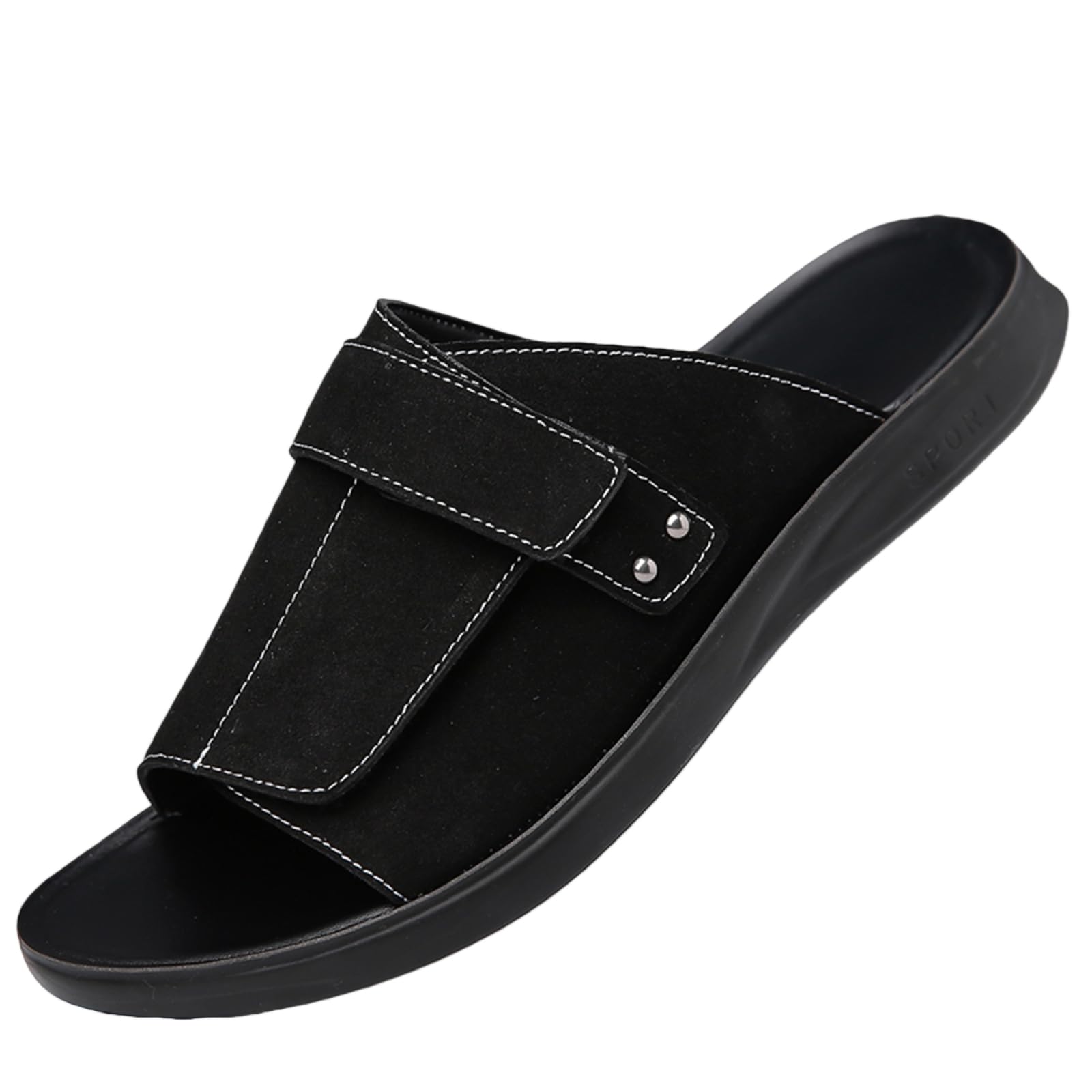 Tongs homme suede cuir respirant et claquettes été antidérapantes noir 39