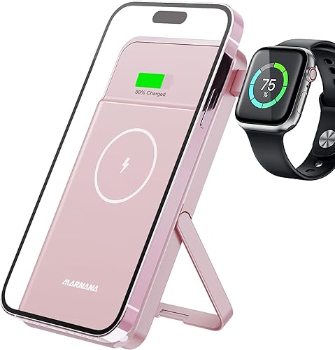 Marnana Banco de energĂa inalámbrico magnĂ©tico con cargador de Apple Watch, cargador portátil de carga rápida de 10000 mAh con soporte plegable para Marnana Banco de energĂa inalámbrico magnĂ©tico con cargador de Apple Watch, cargador portátil de carga rápida de 10000 mAh con soporte plegable para
