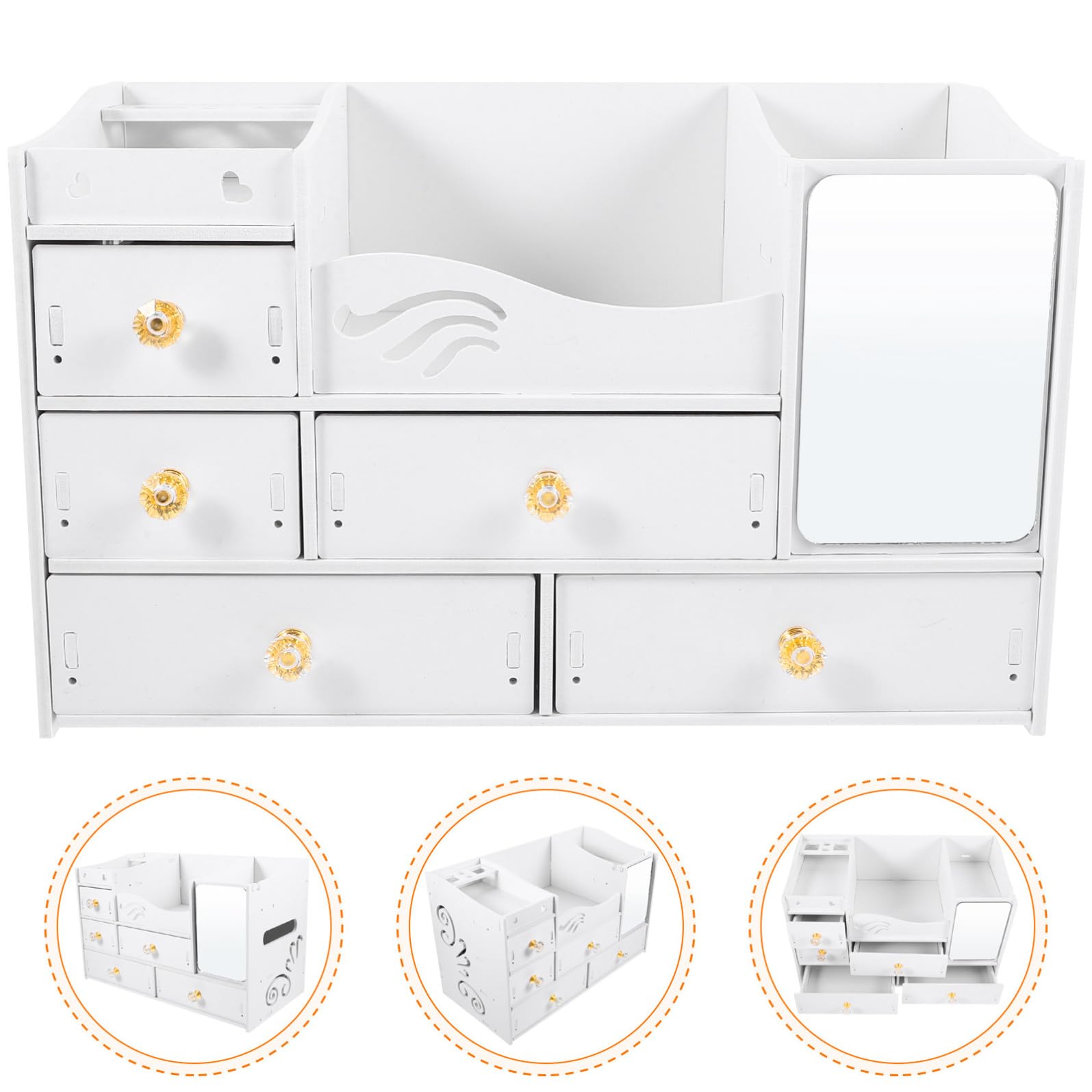 Organizer Cosmetico da Scrivania con Cassetti, Capienza Grande Bianco | Pvc e Pannello Legno-plastica, Uso Desktop, Design Semplice e Decorativo, per Make-up e Accessori