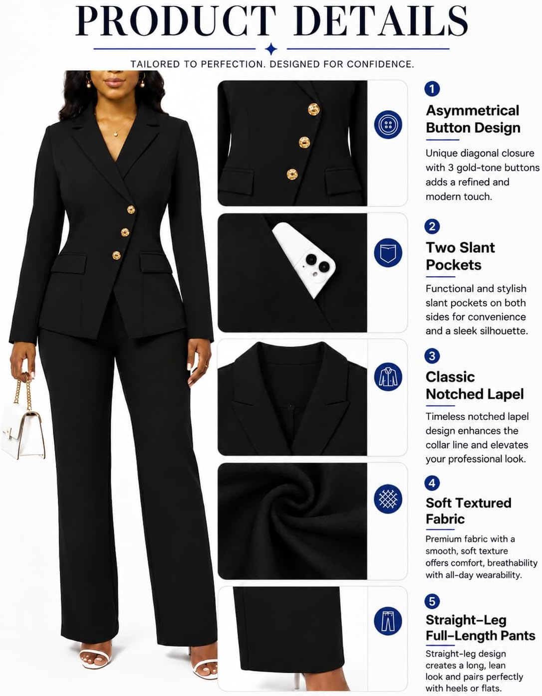 Kafiloe Womens Suits 2 Piece Set Work Business Casual Outfits