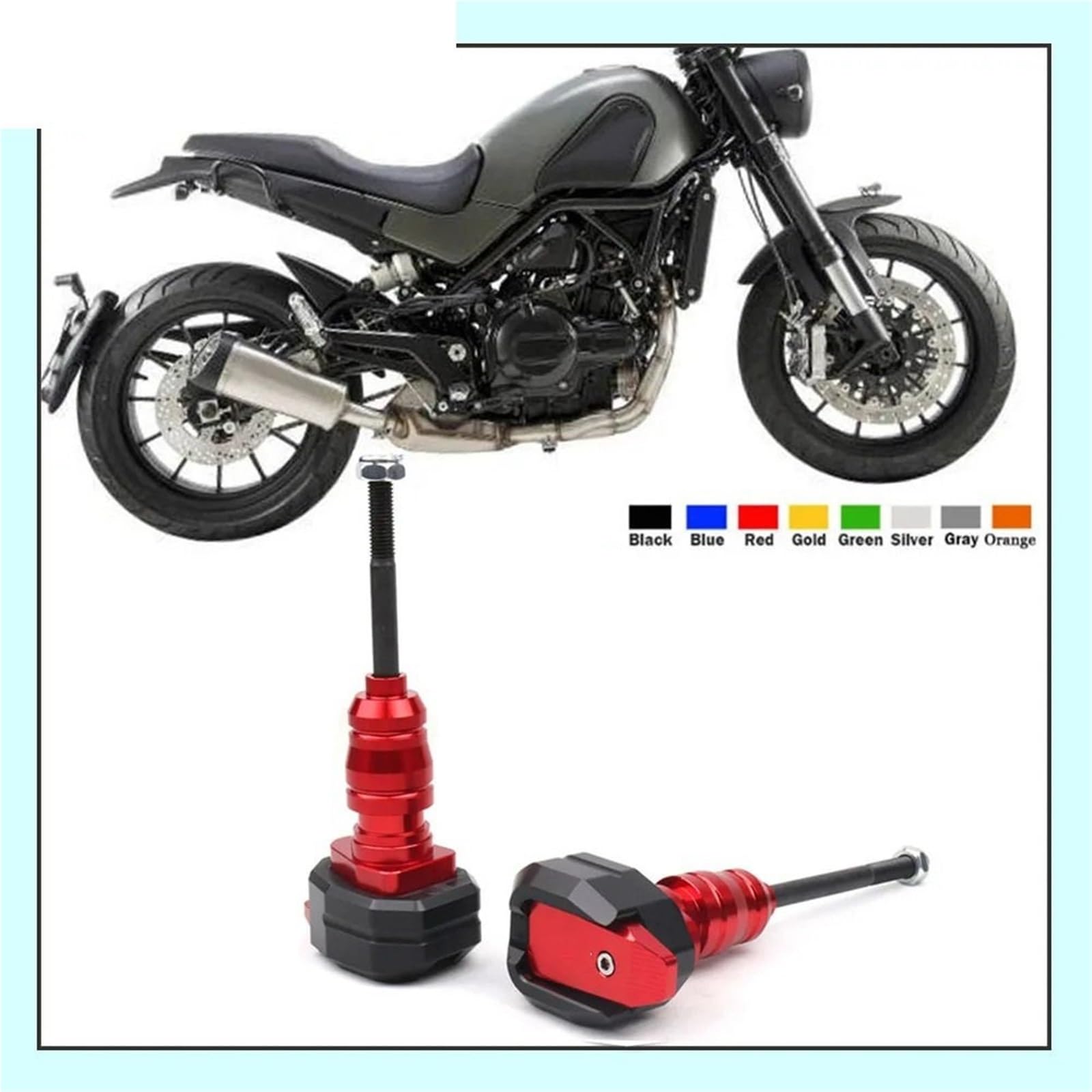 Suwaki ramy motocykla Pasuje Do Benelli Leoncino 500 BJ500 Motocykl Rama Zabezpieczająca Przed Upadkiem Suwak Zabezpieczenie Przed Zderzeniem Przednie tylne koło oś widelca suwaki(Orange)