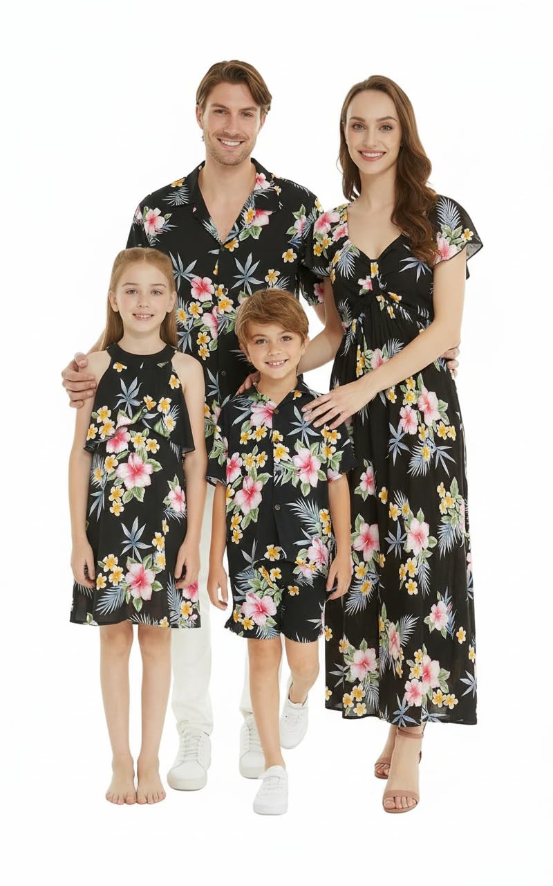 Family Matching Hawaiian Clothes, Hibiscus Black