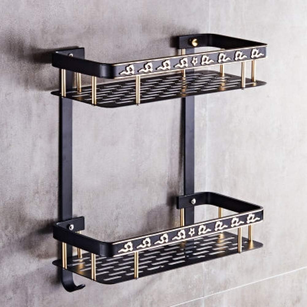 Almacenamiento de ducha, estantes de esquina, estantes de esquina for pared de ducha Caddy Shoo Holder montado en la pared Espacio fuerte Aluminio Estantes de baño negros de un solo nivel Cesta de bañ