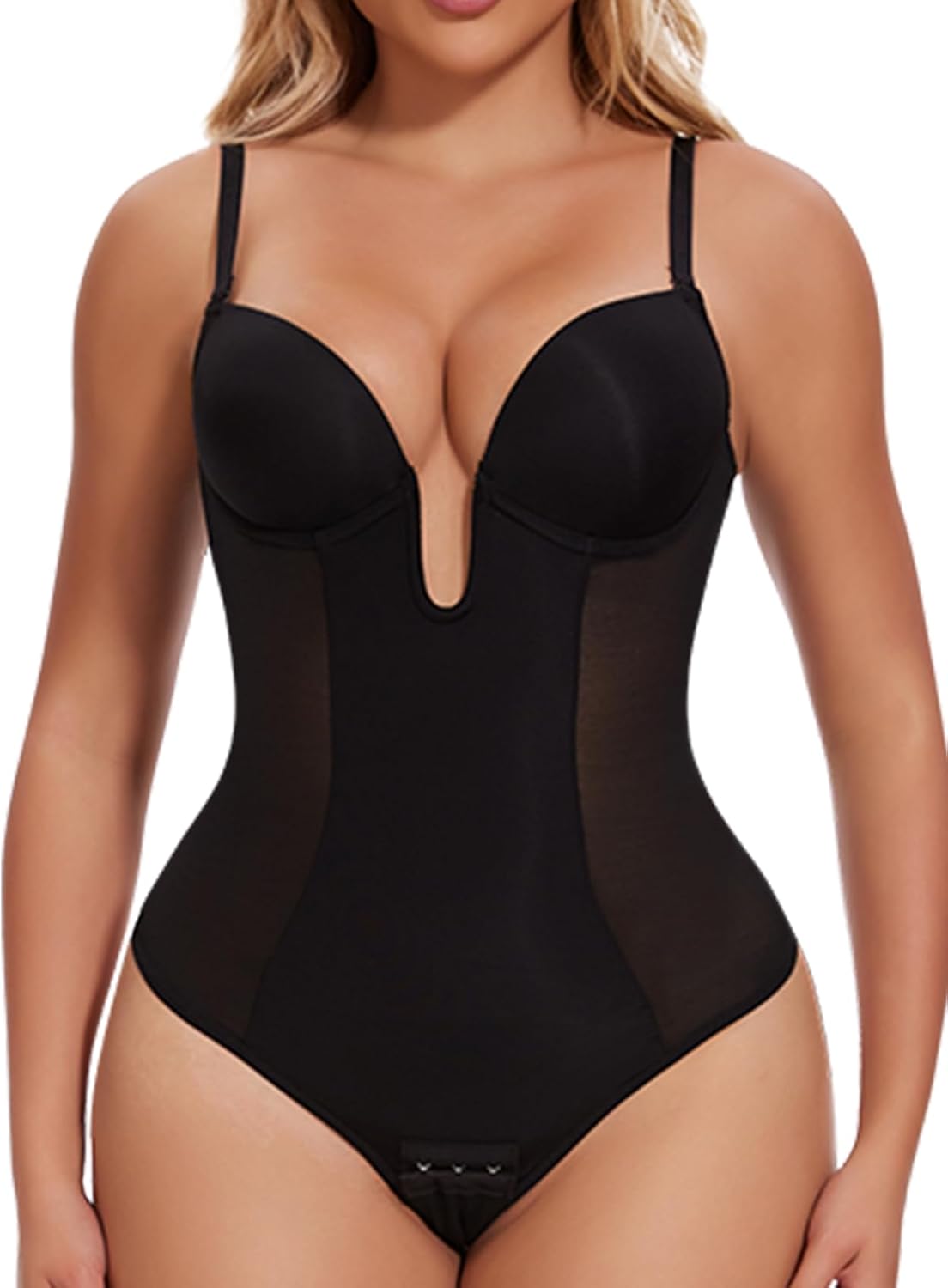 JOYSHAPER Women Shapewear Bodysuit Built in Bra Tummy Control U Plunge Backless Body Shaper Bra Thong Body Suits