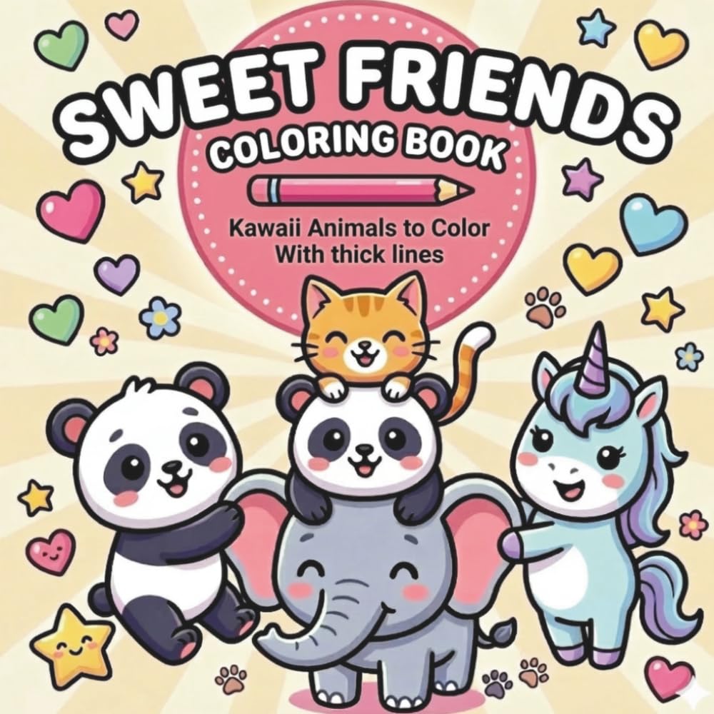 Sweet Friends Coloring Book: Kawaii Animals to Color with Thick Lines