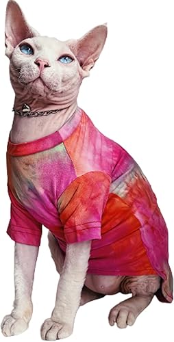 Bonaweite Hairless Cats Rainbow Rendering - Camiseta para primavera, verano y otoño, transpirable, ropa de gato, chaleco para Sphynx, Cornish Rex,
