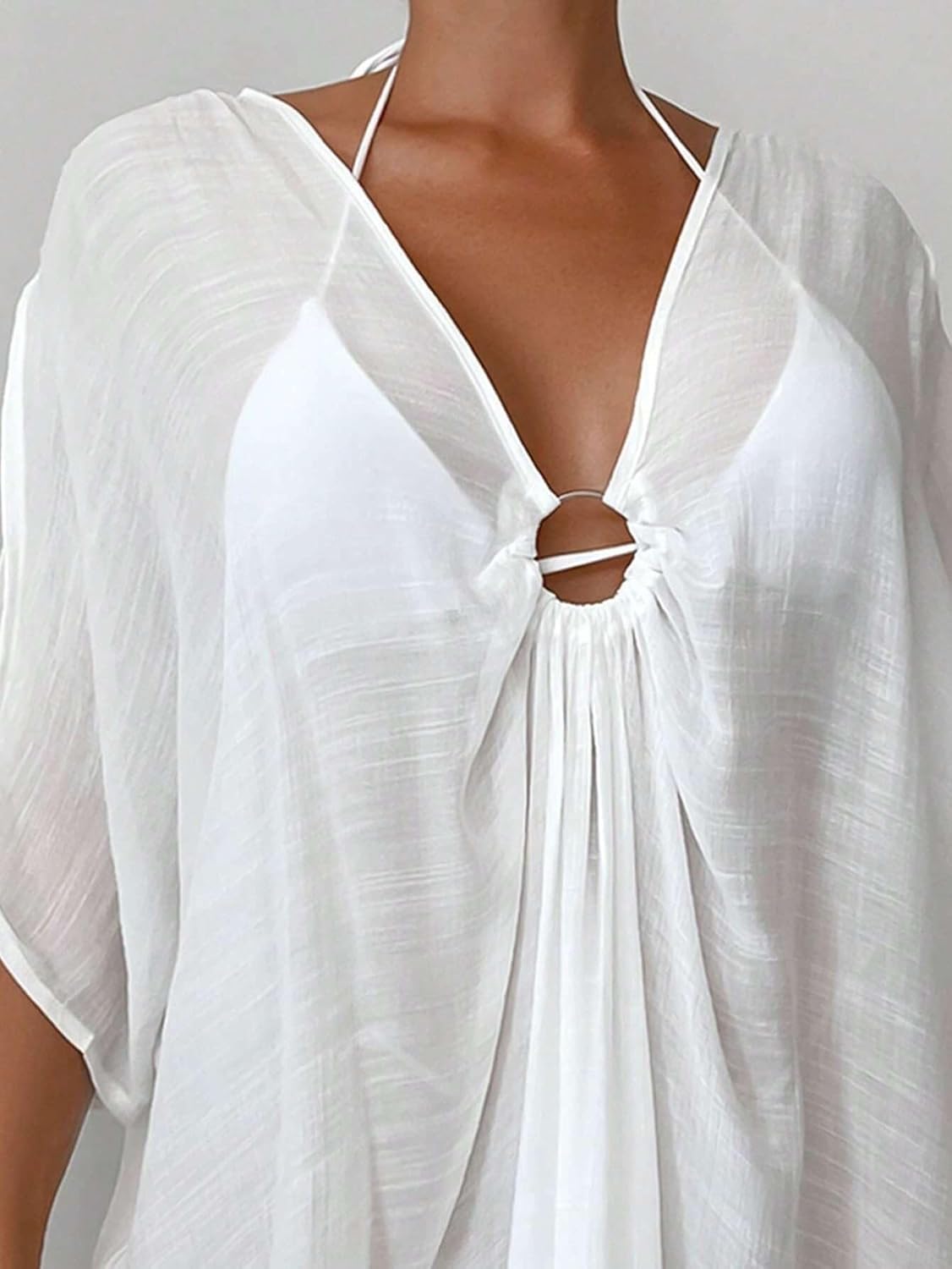 Womens Summer Beach Ring Batwing Sleeves Cover Up Dress cover ups for swimwear