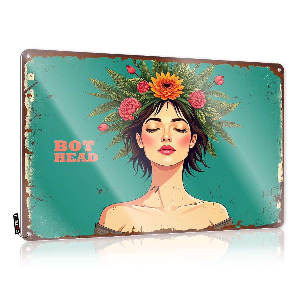 Farmhouse Signs Pretty Artwork Items Bot Head: Floral Crown Illustration - Vintage Wall Decor For Office(30X40CM)
