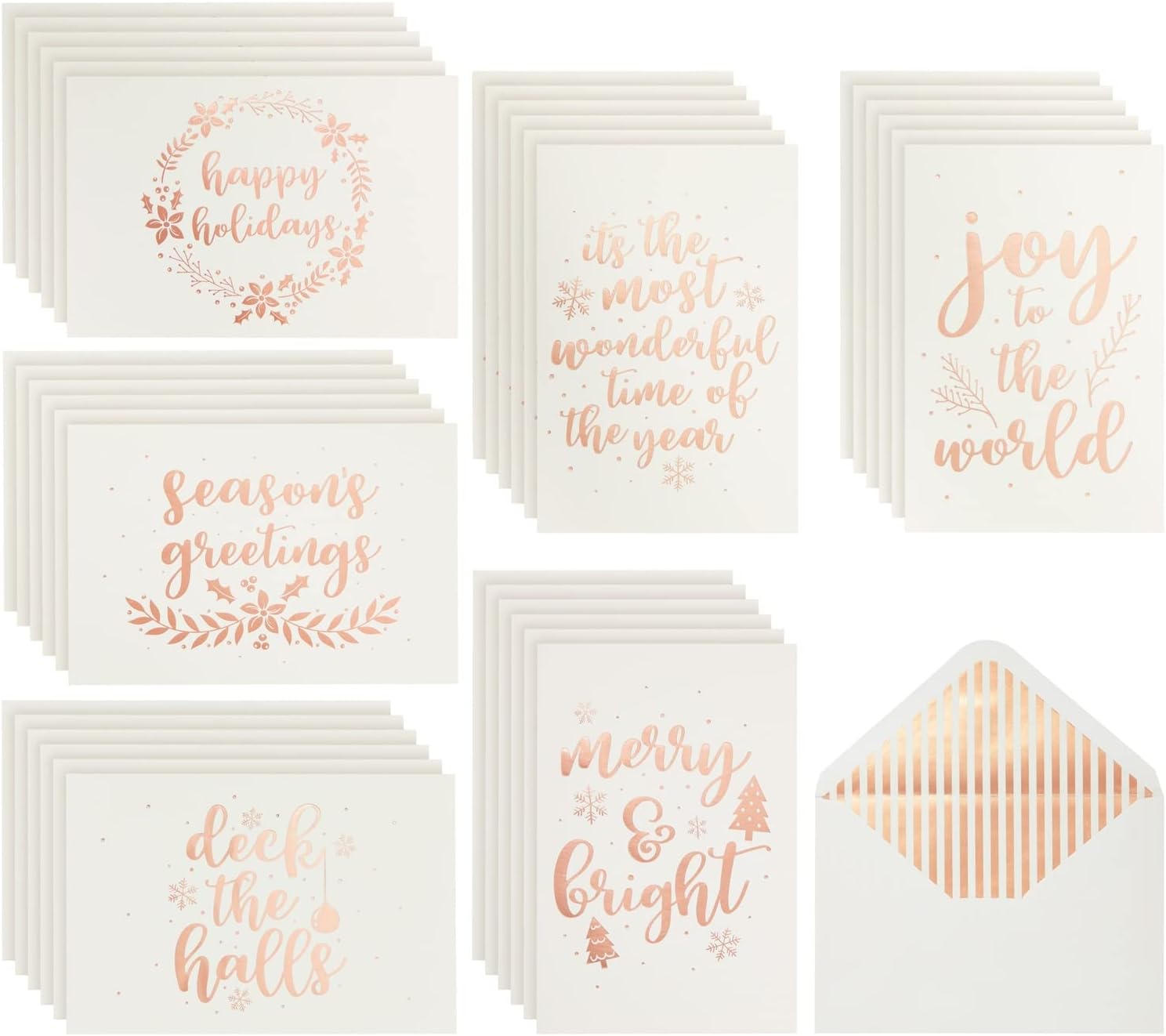 36 Pack Merry Christmas Holiday Greeting Cards with Envelopes, 6 Rose Gold Winter Deigns (4x6 In)