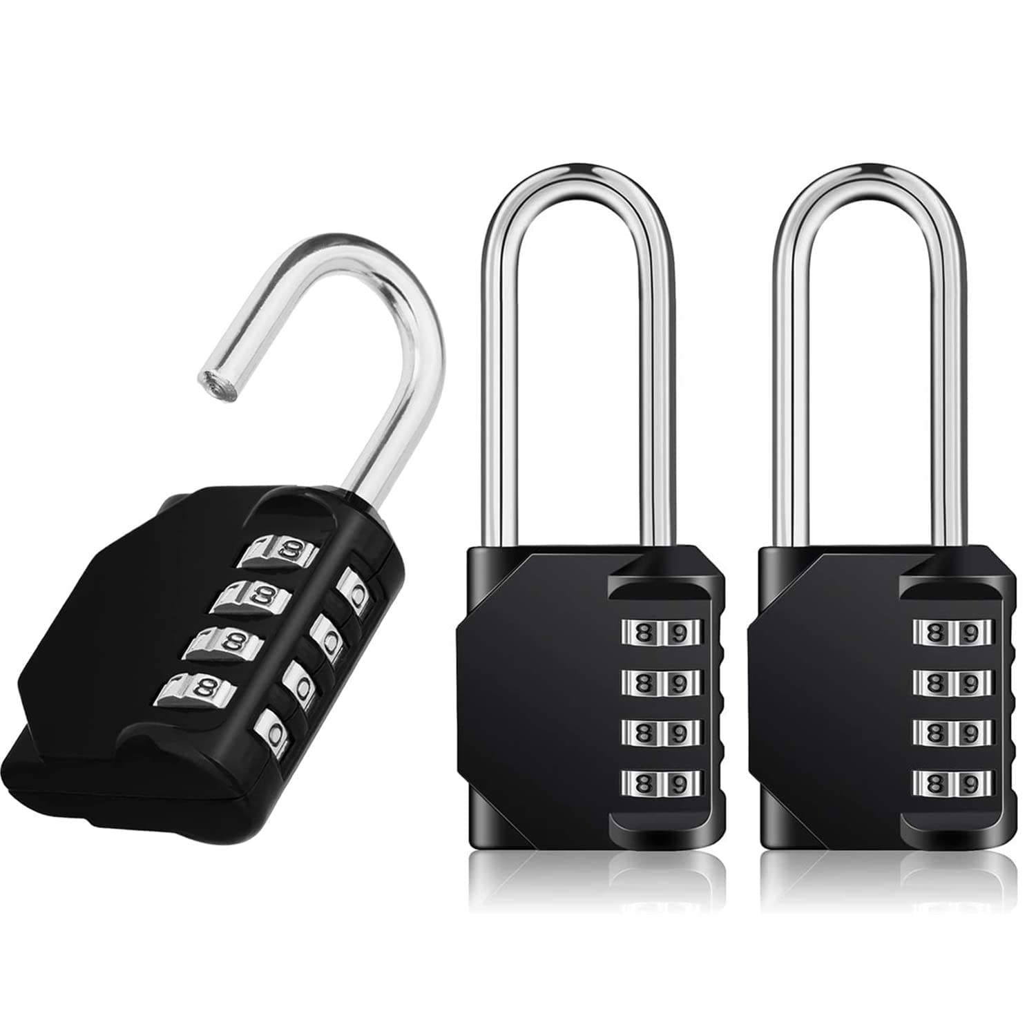 ZHEGECombination Lock Outdoor 3 Pack, 4 Digit Resettable Weatherproof Combination Padlock for Gym, School, Gates, Doors, Hasps Storage (Black)…