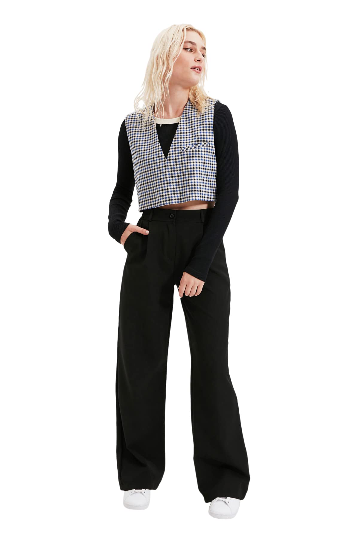 Trendyol Woman Basics Normal Waist Wide Leg Wide Leg Pants Schwarz