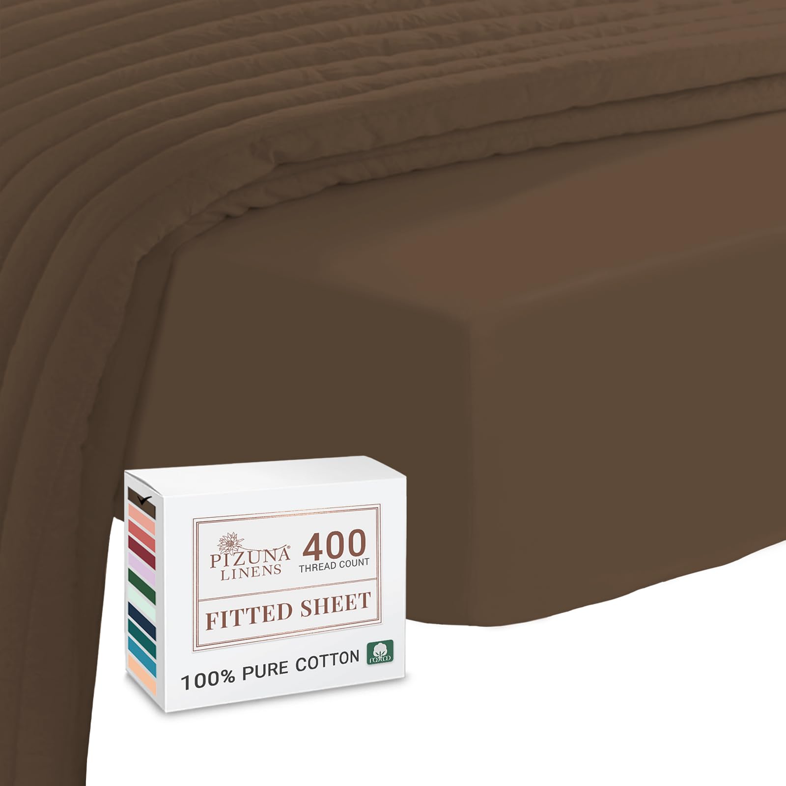 Pizuna Woody Brown 100% Cotton Emperor Fitted Sheet 400 Thread Count Long Staple Cotton Emperor Fitted Sheets 200X200cm, Sateen Weave Fitted Sheet Extra Deep 40 Cm 1 Pc
