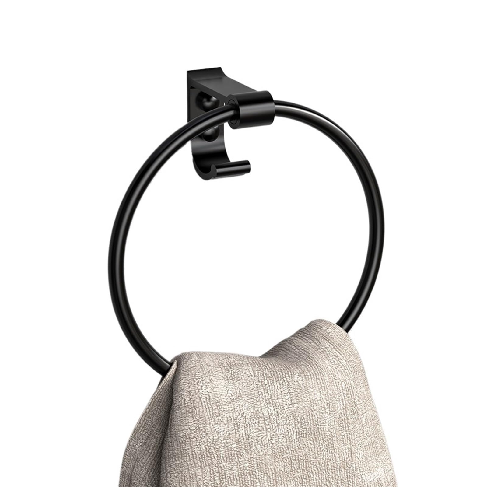 Porte-serviettes noirs en aluminium avec anneaux ronds modernes pour optimiser la salle de bain