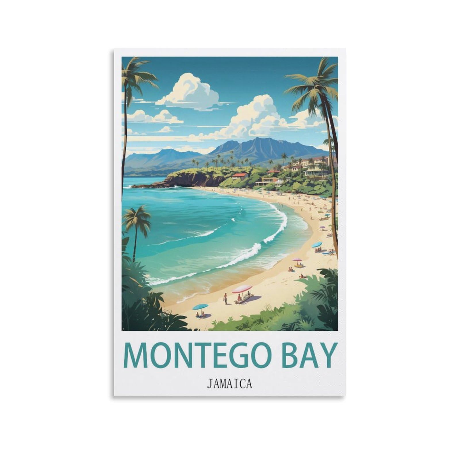 CNAHEIZ Montego Bay Jamaica Vintage Travel Posters Mountain 20x30inch(50x75cm) Canvas Wall Art Print Painting for Wall Decor Living Room Bedroom