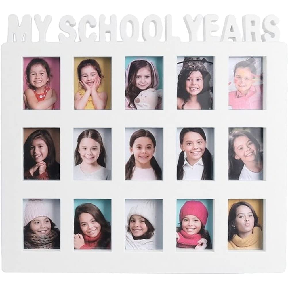 Baokuan White School Years Photo Frames Moment Student Keepsake Frame Children Campus 15 Pictures Display Collage Frame Kids Memory Gift