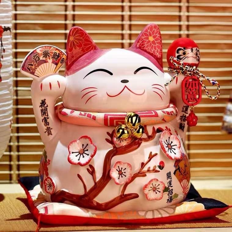 Amazon.co.jp: 8寸招き猫陶器日本貯金貯金箱店舗開業礼置物福縁猫創意 