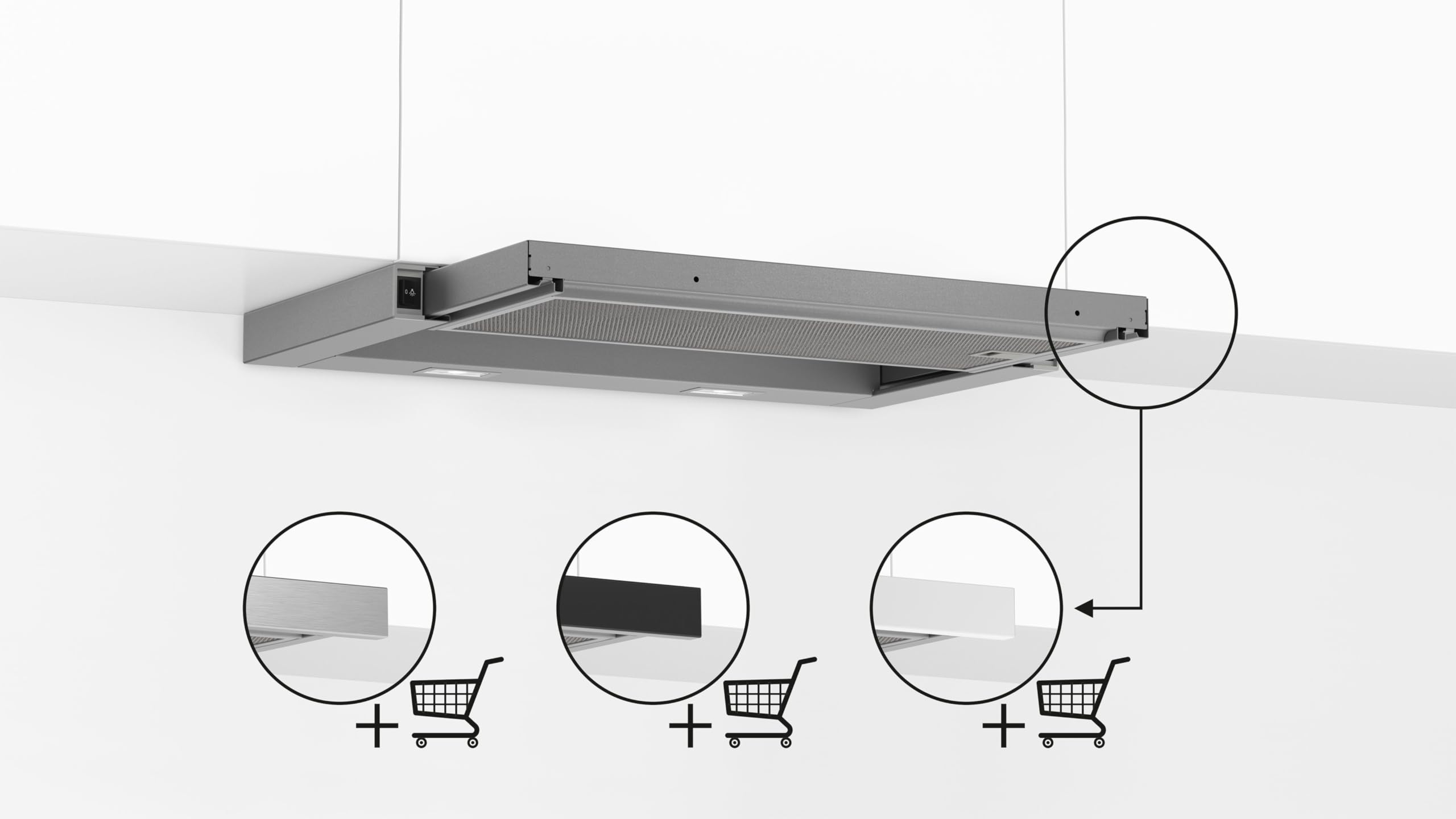 Bosch DFL064W54 Serie 2 Flachschirmhaube, 60 cm, Made in Germany, 3 Leistungsstufen, LED-Beleuchtung, Umluft- und Abluftbetrieb, spülmaschinenfeste Metallfettfilter, silber-metallic