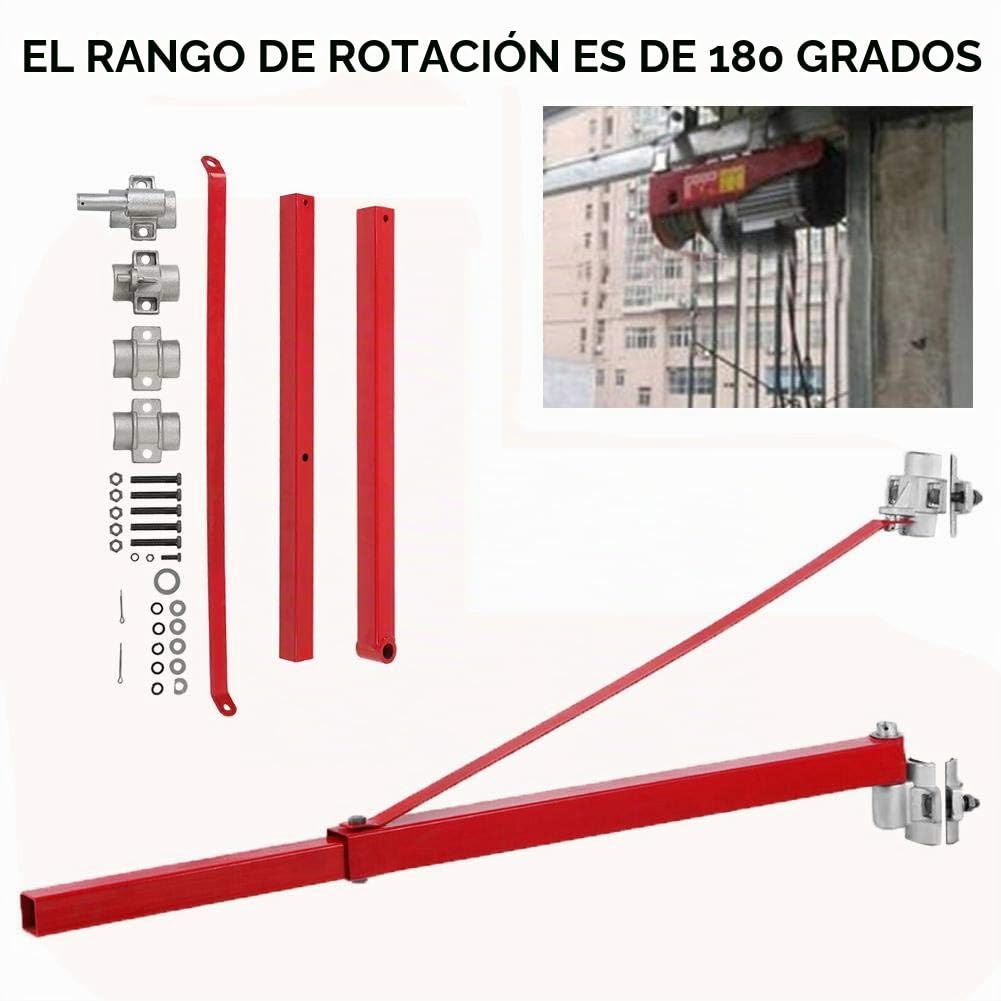 Greensen Brazo de Soporte para Polipasto Eléctrico 600 kg, Brazo Giratorio Ajustable (Extensión 110 cm) Gancho Giratorio 360° para Elevación de Cargas