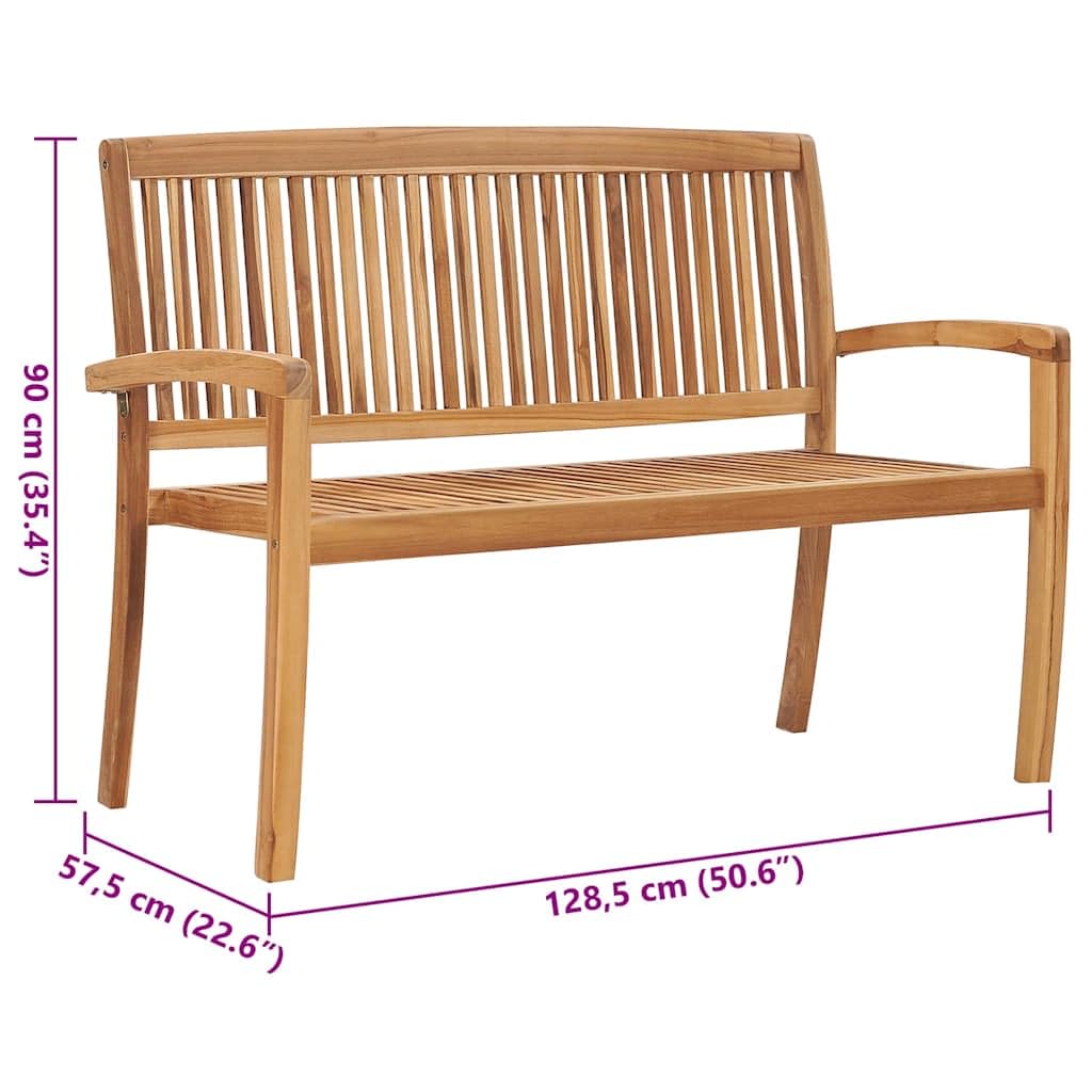 Banco de jardín apilable de 128,5 cm de madera maciza de teca, secado técnico y finamente pulido para una textura suave, ideal para jardín, patio o patio