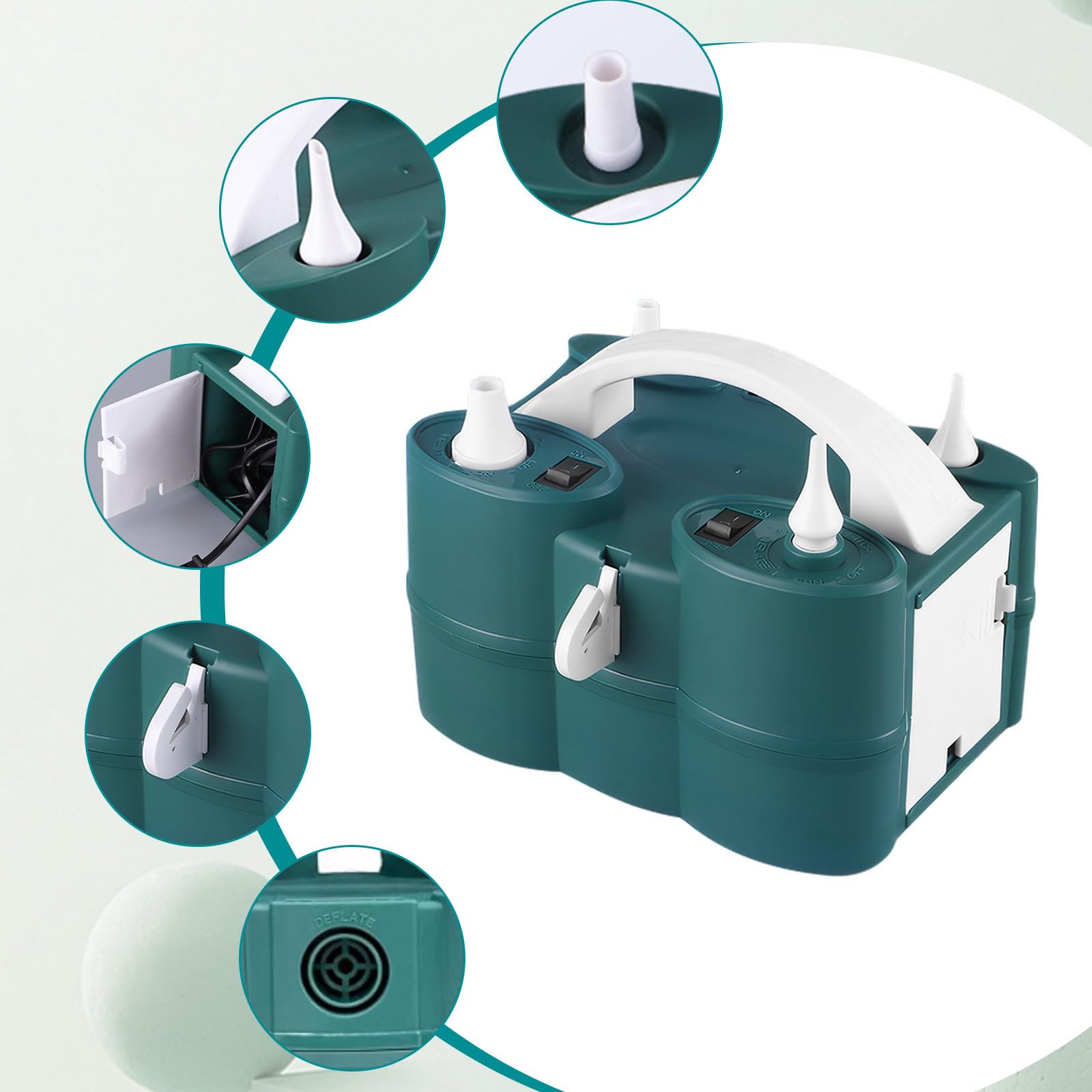 LiveGo Inflador de globos eléctrico compacto 3 en 1, máquina de bomba de aire de doble boquilla para látex de 260 q y globos de aluminio, perfecto para decoraciones inflables