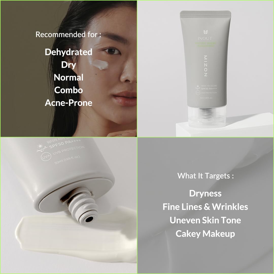 [MIZON] INOUT Płyn do ochrony przeciwsłonecznej SPF50+PA++++ (50 ml) + koreańska pielęgnacja skóry, nawilżający, kwas hialuronowy, 100% wegański
