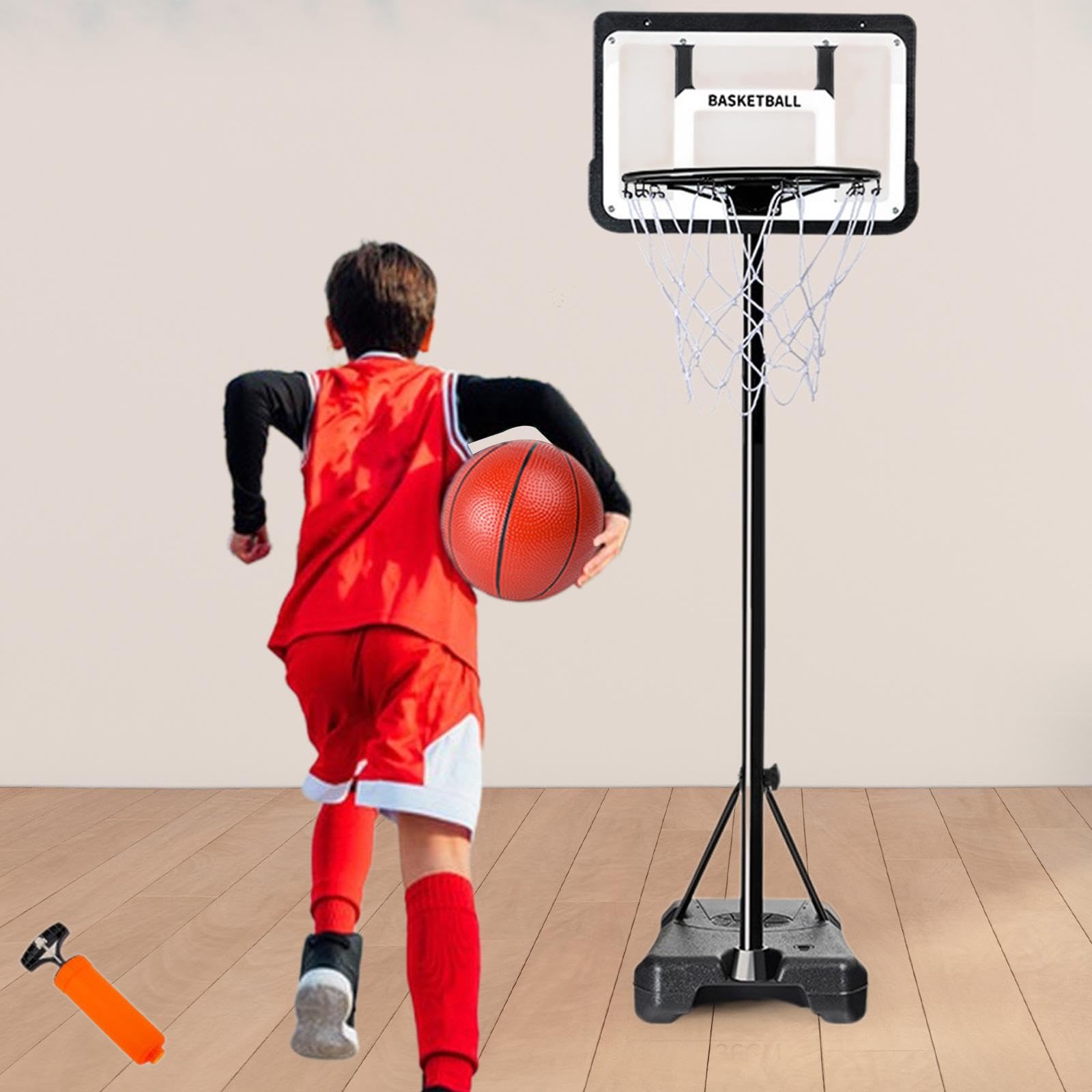 Portería de Baloncesto de Interior con balón y Bomba, fácil de Montar, Altura Ajustable para Que los niños se diviertan en dormitorios o Salas de