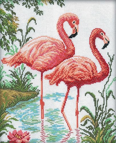 RTO Flamingos Counted Cross Stitch Kit, 10-1/4 by 12-1/4-Inch