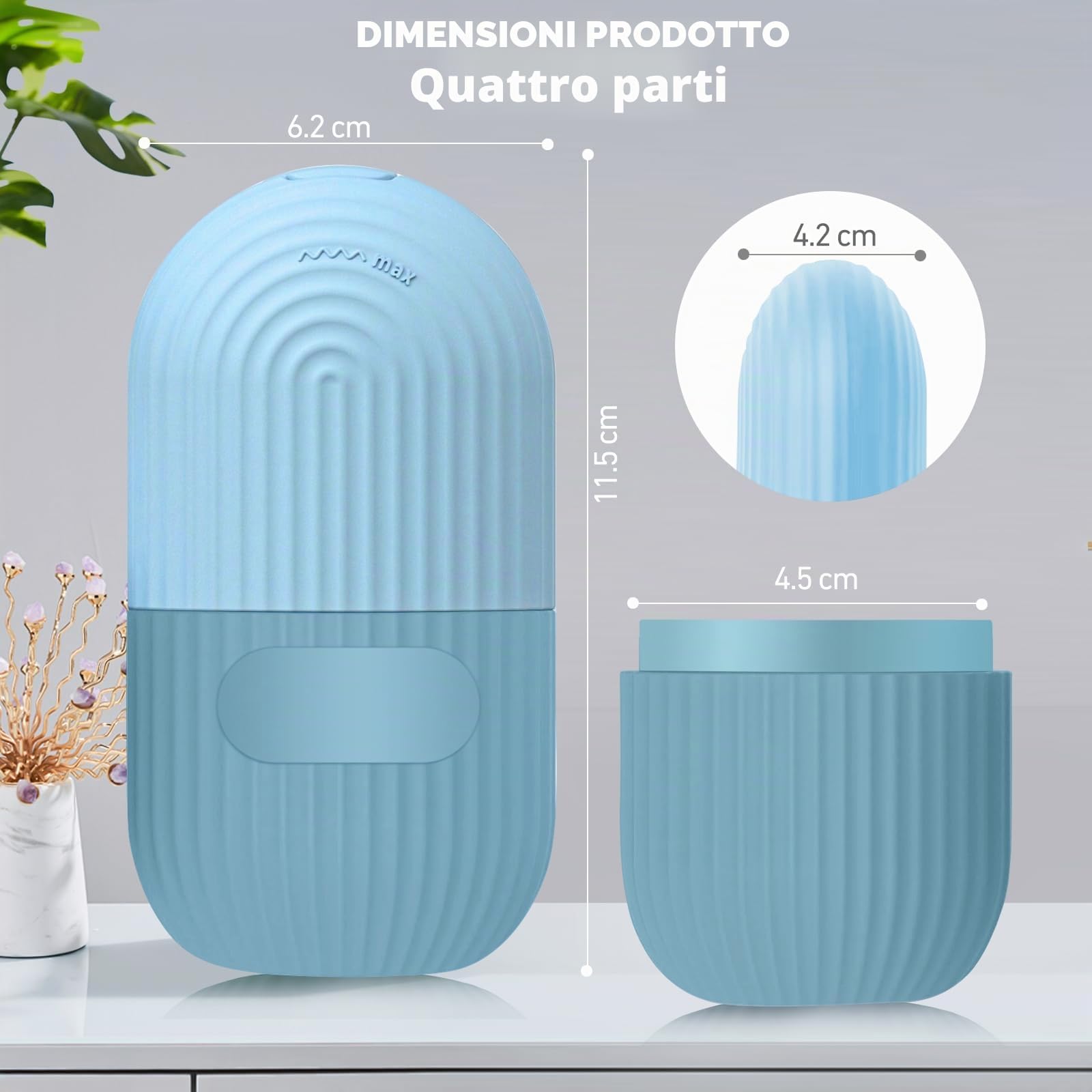Ice Roller Viso, Riutilizzabile Rullo di Ghiaccio Facciale, Eye Ice Massage in Silicone, Bellezza del Viso per Tonificare Viso Serrare e la Pelle Alleviare Gonfiore Riduci i Pori (Blu)