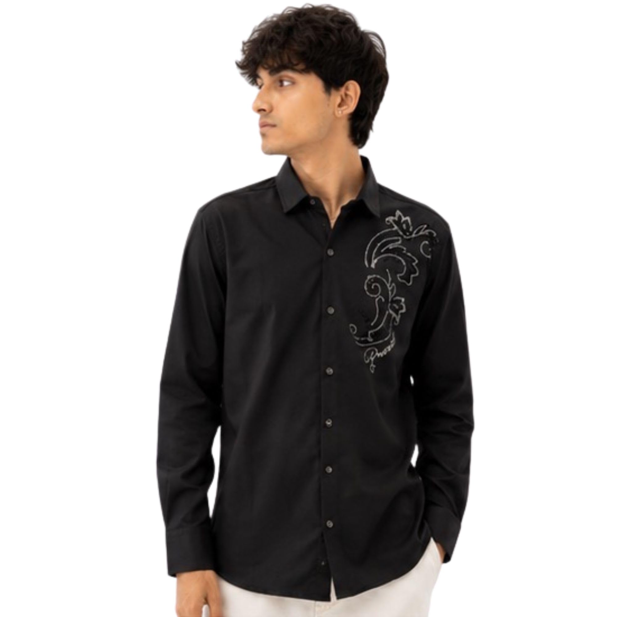 Men?s Embroidered Black Shirt Satin Full Sleeve Casual Regular Fit Shirt for Office Party Wedding & Evening Use-image-39