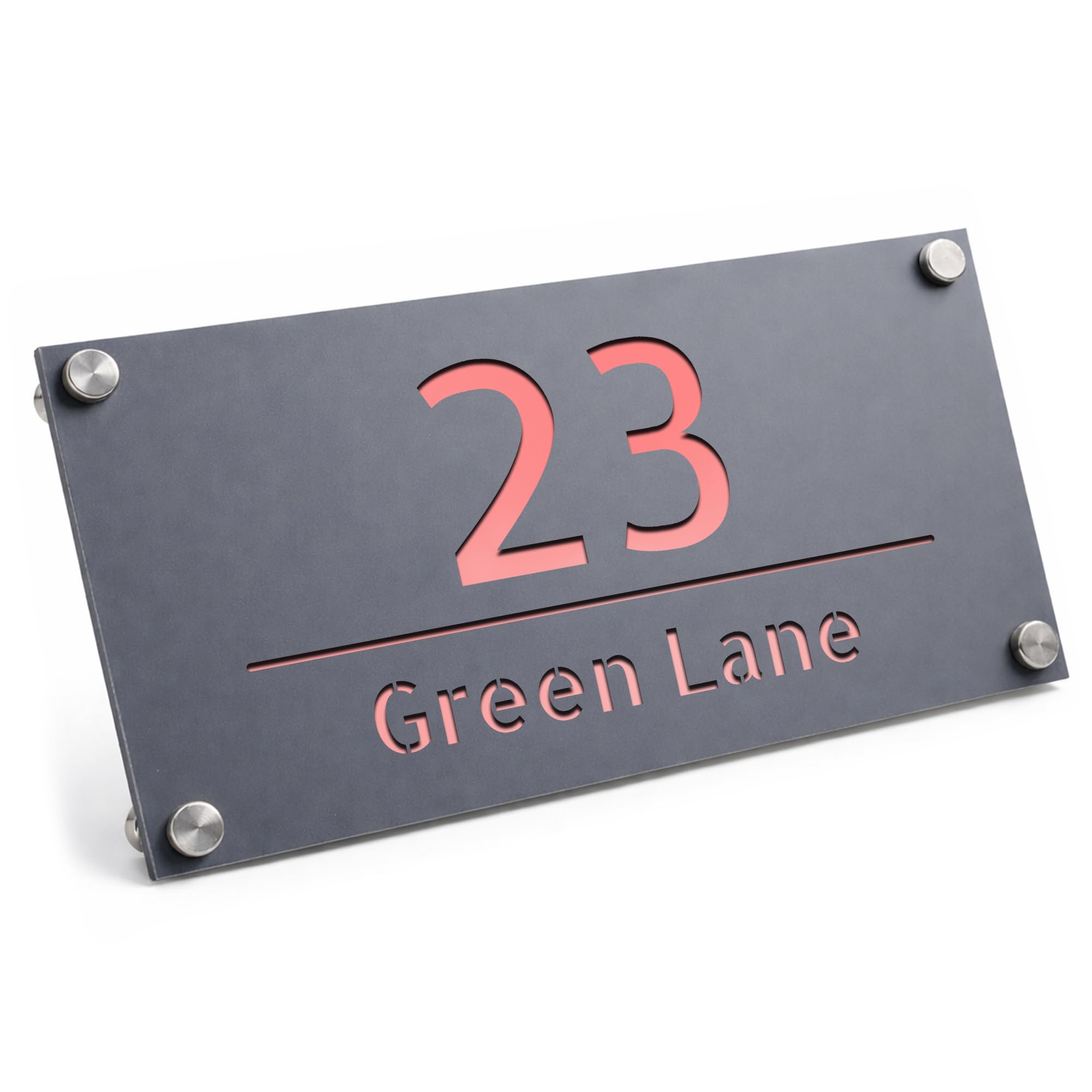 Red Ocean House Number Plaques - Matt Grey House Sign Plaque | Door Number For Outside Wall | Personalised Address Signs | Street Address Plaques (Matt Grey + Rose Gold)