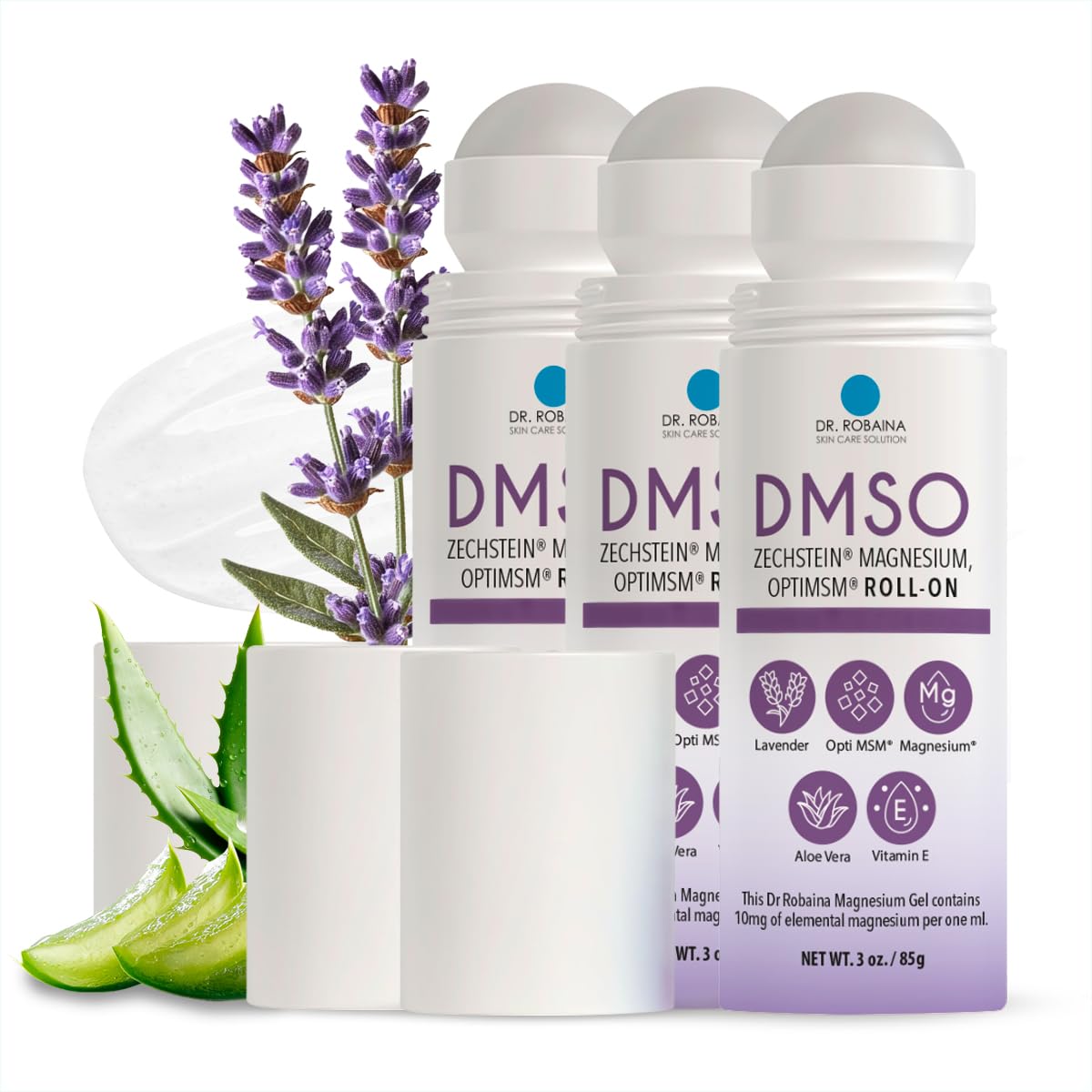 Dr. Robaina DMSO Lavender Roll-On | 99.9% Pure Pharmaceutical Grade with Arnica, Magnesium, Aloe Vera &amp; Vitamin E | Made in The USA