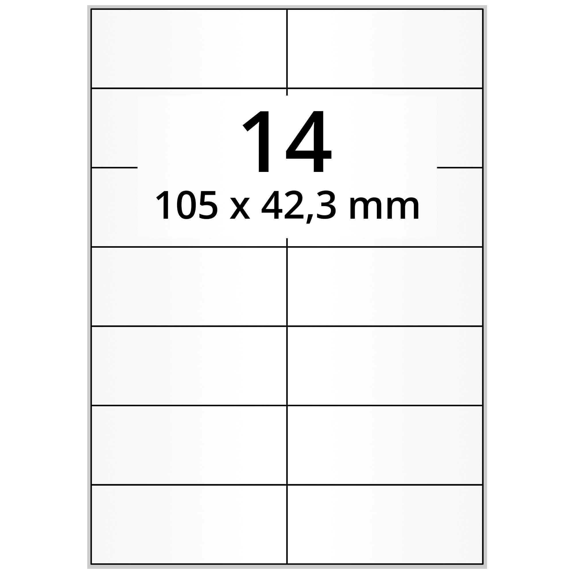 Labelident Wetterfeste Folienetiketten auf A4 Bogen, weiß - 105 x 42,3 mm - 1.400 Polyester Etiketten auf 100 Bogen, selbstklebende PET Aufkleber, matt