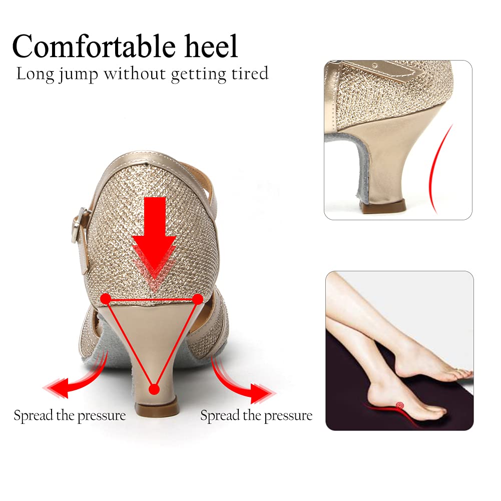 HROYL Chaussures de Danse Latine Femme Salsa Bachata Paillettes Bout Fermé Chaussures Danse Tango de Salon 070-512